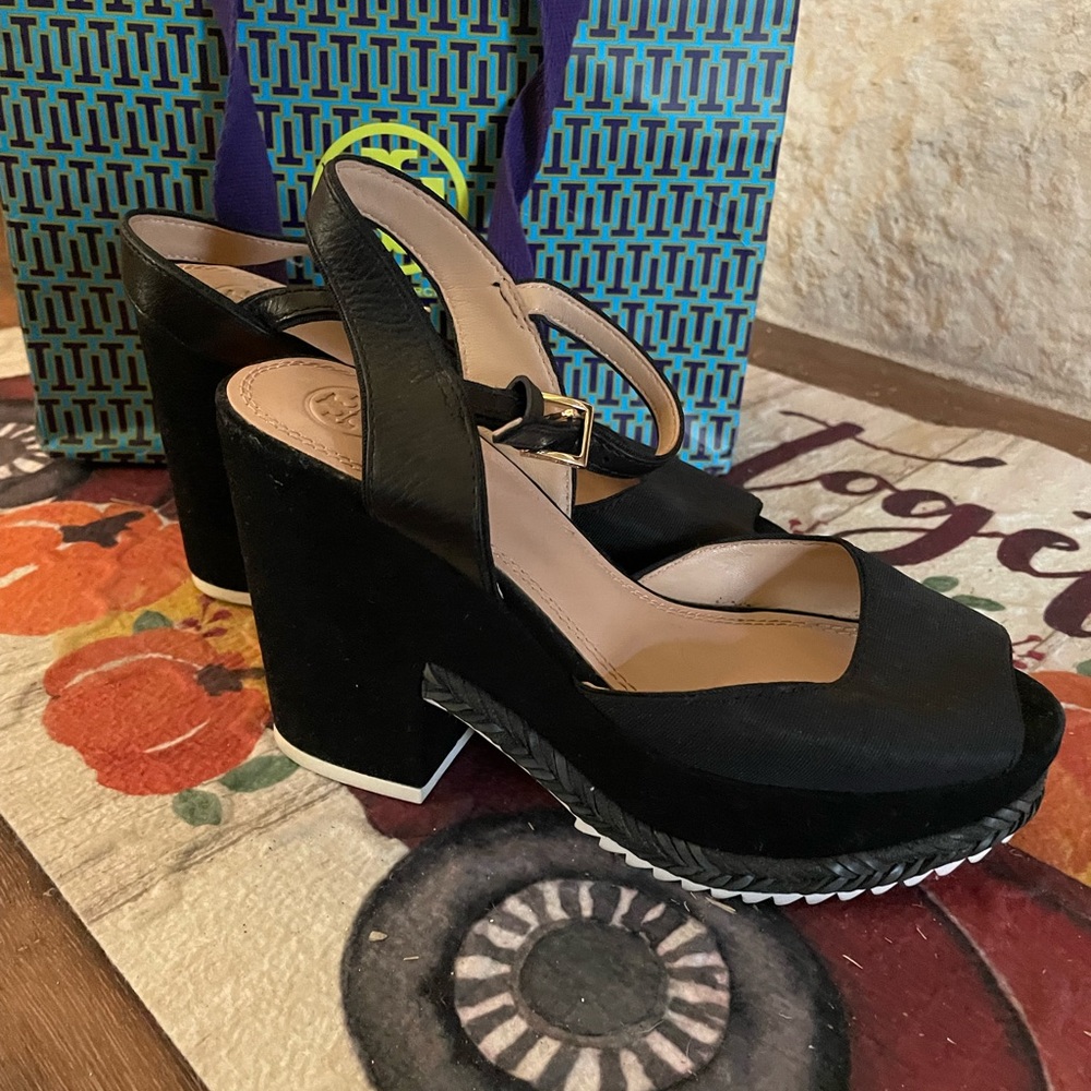 Gently used Tory Burch Black Wedges - Picture 3 of 4